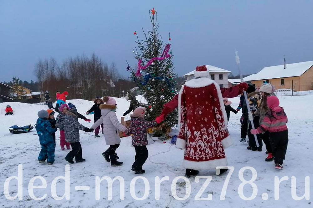 Дед Мороз и Снегурочка на улице в пригороде